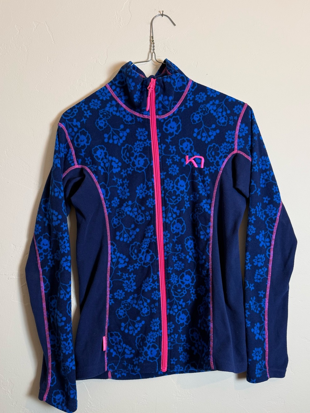 Kari Traa Blue Floral Full-Zip Fleece Jacket with Pink Trim, Size small - Picture 1 of 7